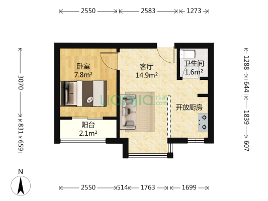 文星阁 1室1厅1卫 37平方