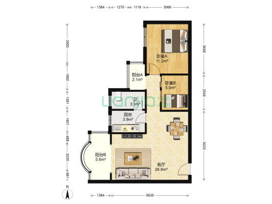 都市金领 2室1厅1卫 85平方