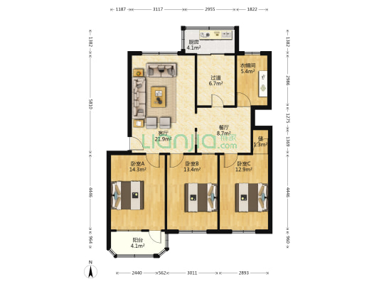 农科所家属楼 3室2厅0卫 119平方