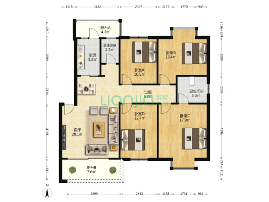金腾仙葫半岛 4室1厅2卫 127平方