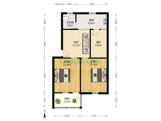 北门新村西巷12号 2室2厅1卫 67平方