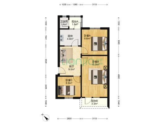 桂王桥西街54号 3室1厅1卫 58平方