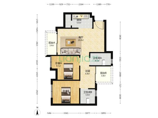 阳光天府首席 2室1厅2卫 84平方