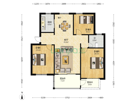 民和小区 3室1厅1卫 103平方