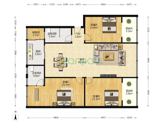 新开街5号 3室1厅2卫 149平方
