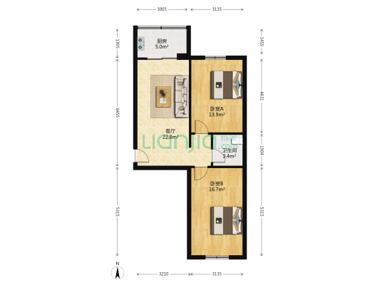 建东街小区(城东) 2室1厅1卫 77平方