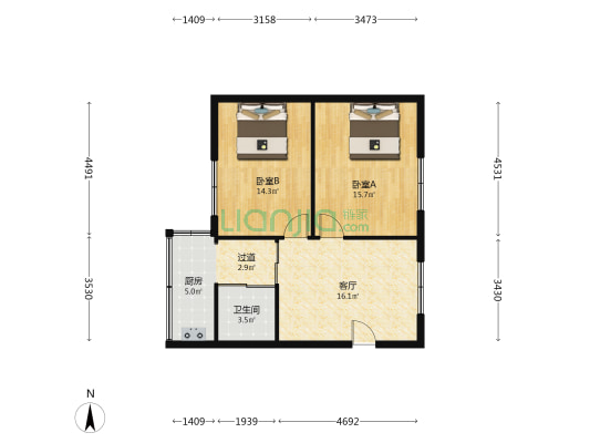 建安技校宿舍 2室1厅1卫 72平方