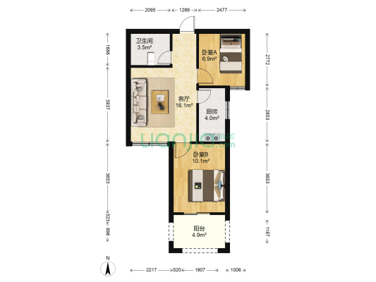 园山新苑 2室1厅1卫 60平方