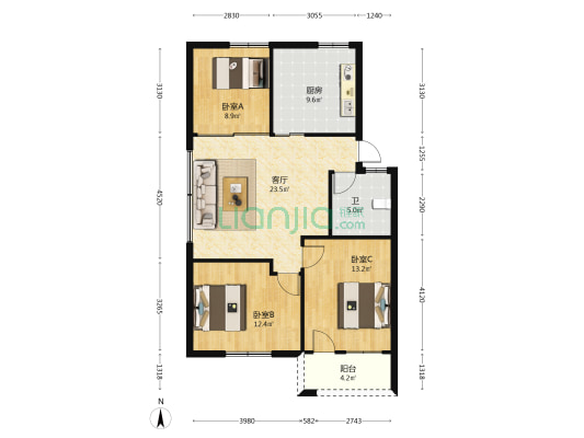 南台新苑紫竹园 3室1厅1卫 92平方