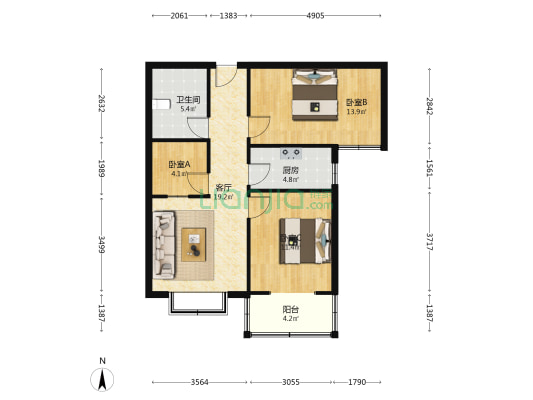 阳光水岸东区 3室1厅1卫 90平方