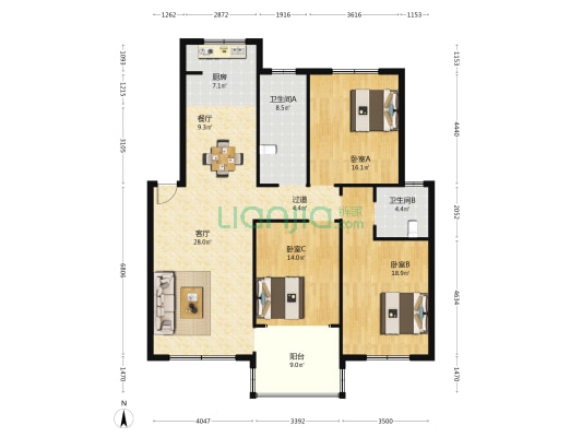 闸东路36号 3室2厅2卫 142平方