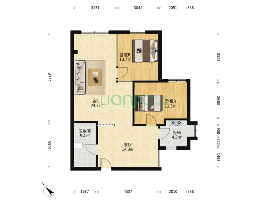 台北路175到177号 2室2厅1卫 89平方