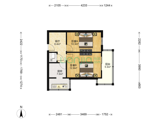 纺星社区 2室1厅1卫 54平方