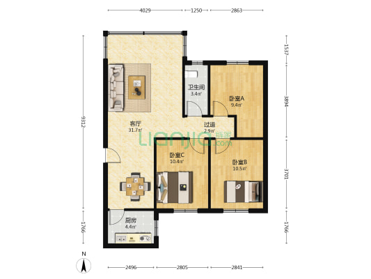 天华苑 3室1厅1卫 87平方