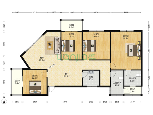 小北街140号 4室2厅2卫 165平方