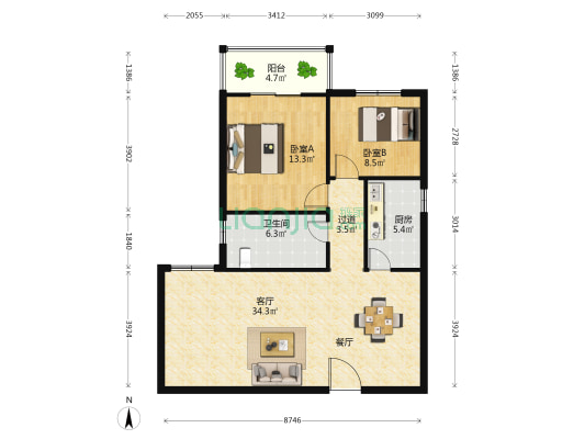 世纪星语 2室1厅1卫 96平方