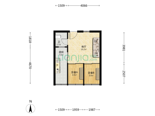 松韵苑 2室1厅1卫 53平方