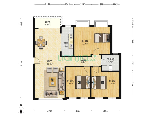 蒲阳路299号 3室1厅1卫 112平方