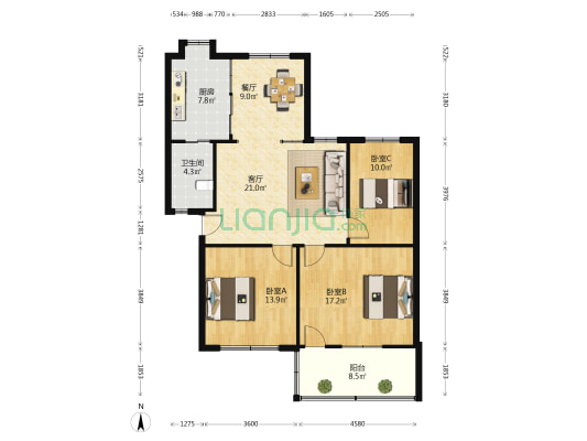 经开区皇姑路523号小区 3室2厅1卫 130平方