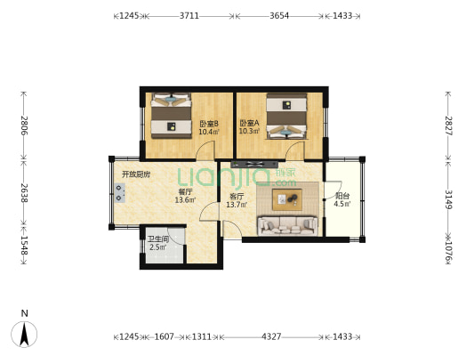 晨光小区 2室2厅1卫 68平方