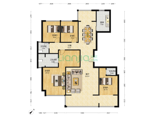 中车共享城三期 4室1厅3卫 174平方
