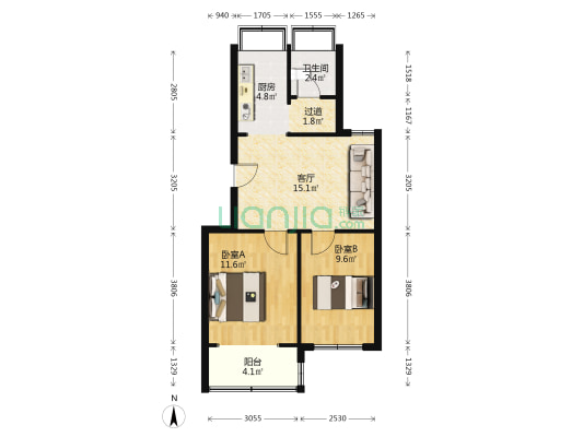 新风三村 2室1厅1卫 61平方