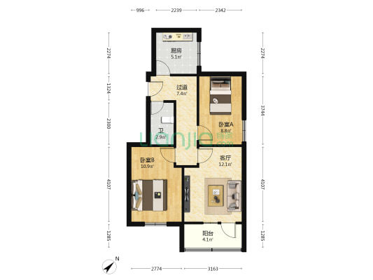 欣苑小区 2室1厅1卫 67平方