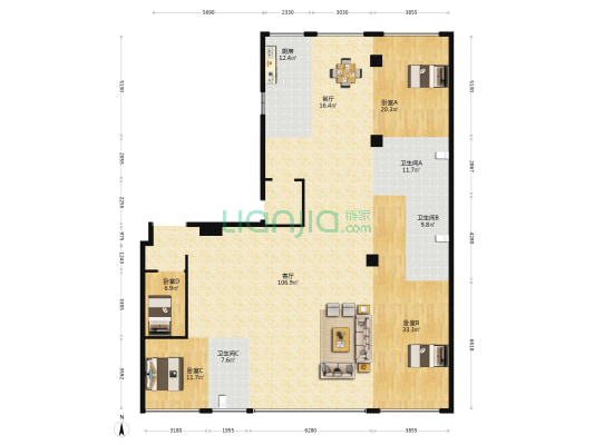招商博奥花宸里 4室2厅3卫 316平方