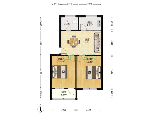 太古城 2室1厅1卫 65平方
