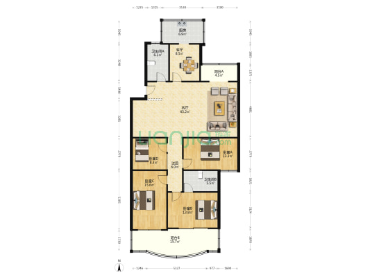 农行小区（航天西路） 4室2厅2卫 166平方
