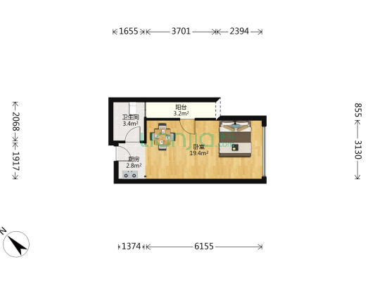 兴进上誉-住宅公寓-一室一厅-便宜出售-户型图