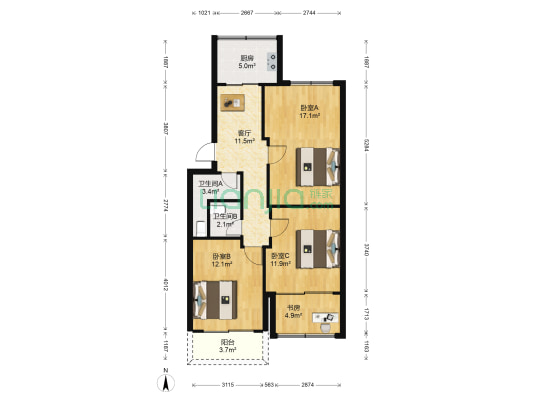 屏北警官公寓 4室1厅2卫 95平方