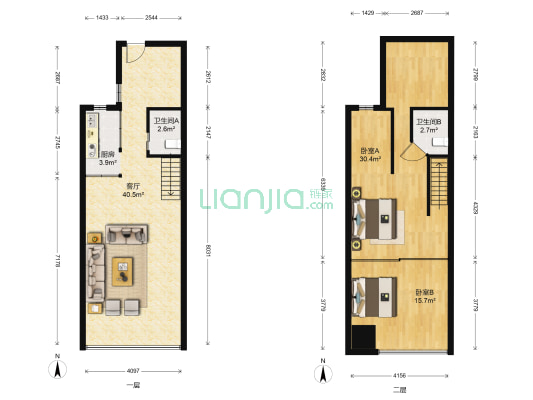 花样年喜年中心 2室1厅2卫 65平方