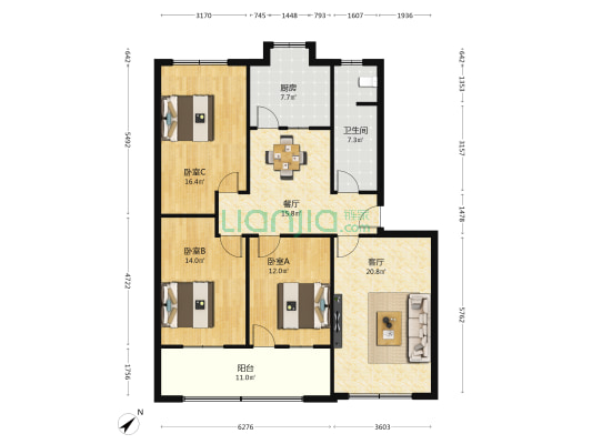 襄阳市科技信息研究所家属院 3室2厅1卫 121平方