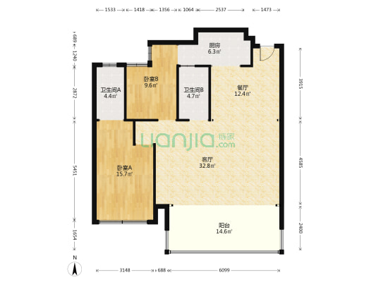 江山御景 2室2厅2卫 208平方