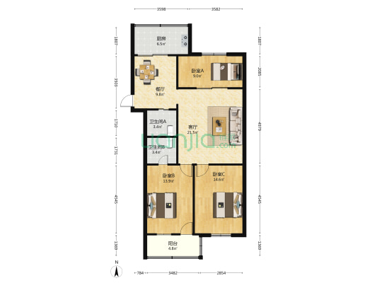 兴达花园 3室2厅2卫 108平方