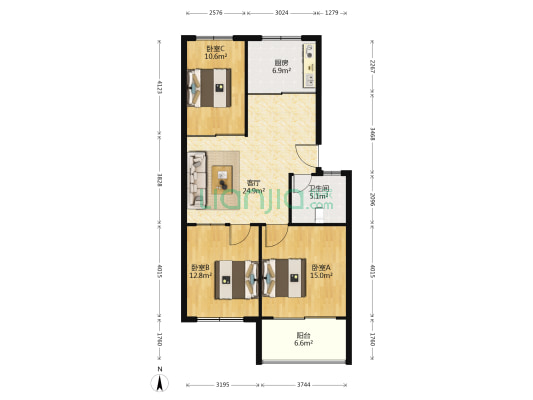 紫台花园 3室1厅1卫 98平方