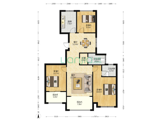 华城书香美地 3室2厅2卫 121平方