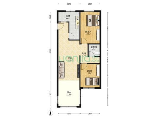 盛世园田居E2区 2室1厅1卫 94平方