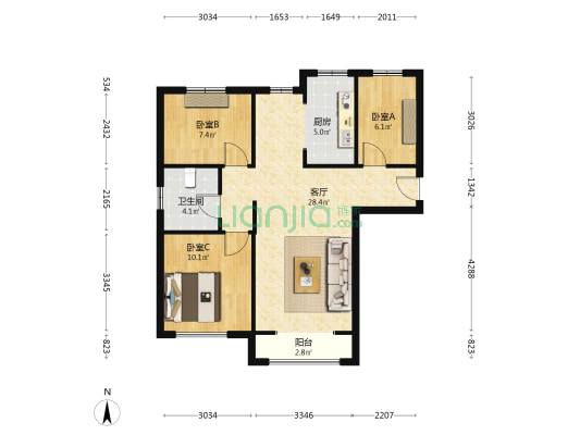 合兴嘉园 3室1厅1卫 100平方