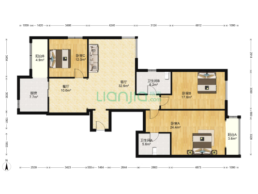 汇名园 3室2厅2卫 178平方