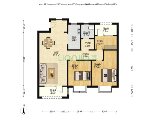 绿阳锦绣城 3室1厅1卫 103平方