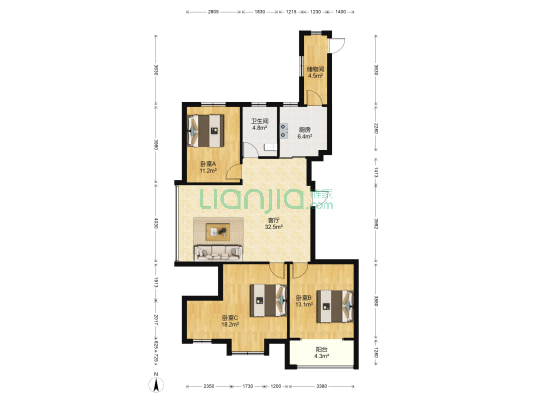 清荷园 3室1厅1卫 139平方