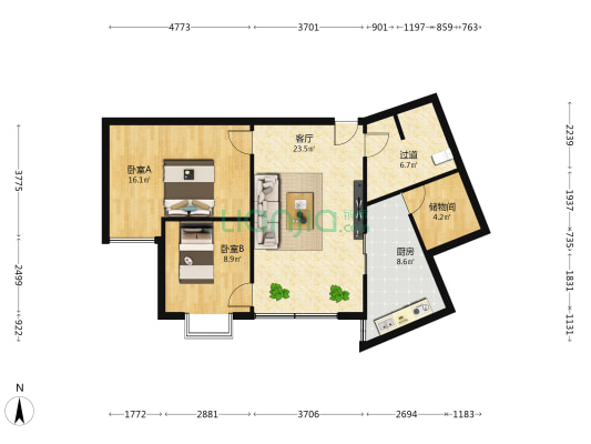艾黎大厦 2室1厅0卫 92平方
