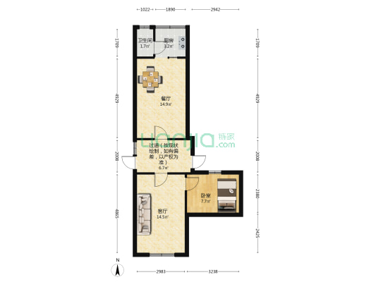 肉联厂家属院 1室2厅1卫 54平方