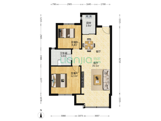 九洲城 2室1厅1卫 89平方