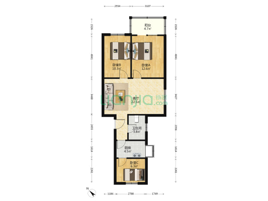 徐家棚村 3室1厅1卫 81平方