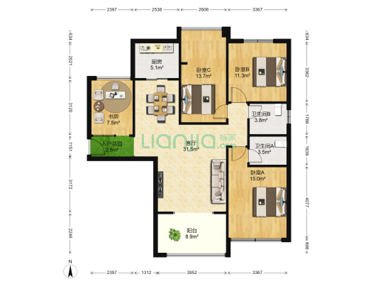 海德公园 4室1厅2卫 120平方