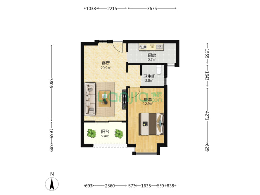 首开九珑岸 1室1厅1卫 66平方