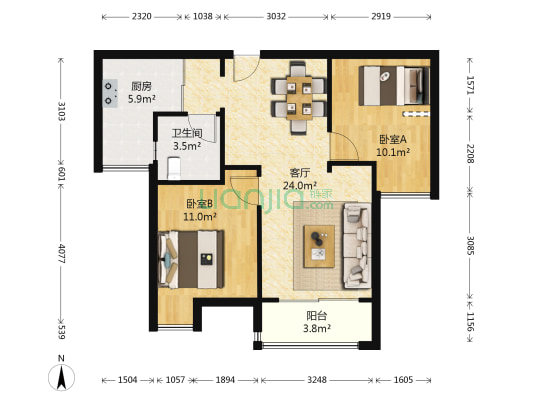 北大资源山水年华 2室1厅1卫 78平方